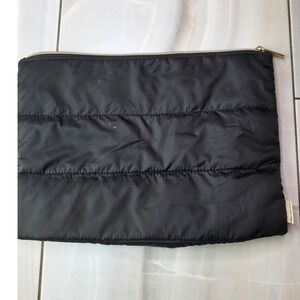 Itzy Ritzy Black Puffer Quilted Zippered Clutch Pouch Bag Gold Hardware P4
